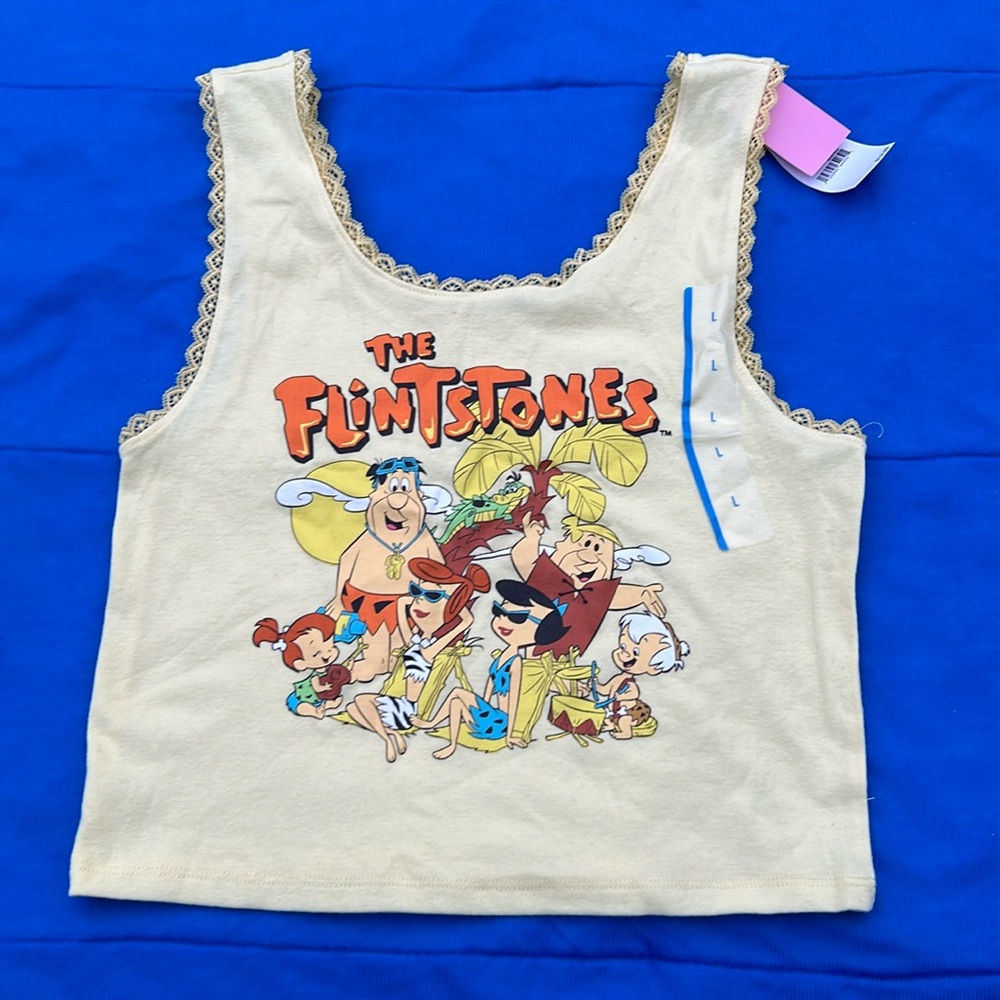 NWT Mellow Yellow The Flintstones Cropped Form Fitting Tank Top Sz Large